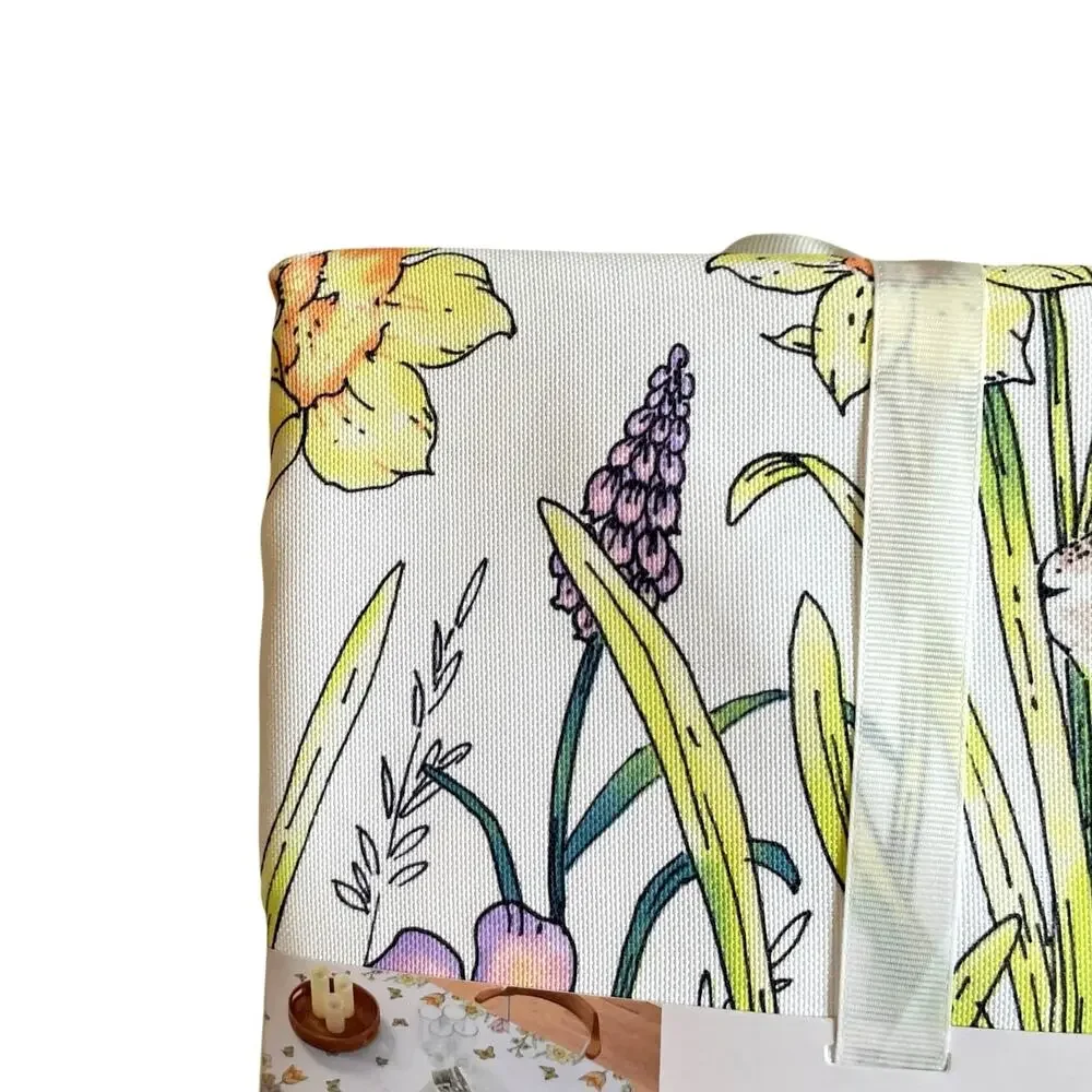 The Farmhouse Spring Floral Bunnies Easter Tablecloth 60x84 Pop of Color New